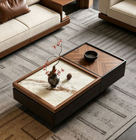 Table basse rectangulaire avec rangement, style vintage haut de gamme, table basse en bois pour la maison, table de salon luxueuse
