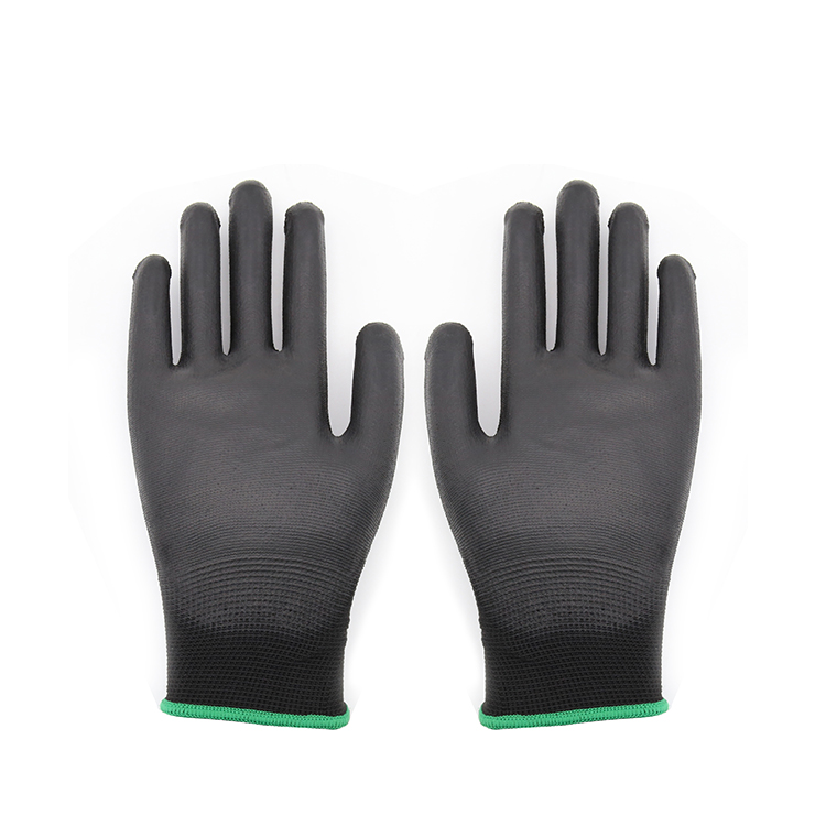 Защитные перчатки оптом промышленная конструкция рабочие защитные перчатки 13 калибр Вязание черные ПУ Перчатки