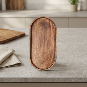 Bandeja de Servir Ovalada de Madera Natural Ecológica Hecha a Mano, Patrón Sólido, Acabado sin Tratar, para el Hogar, Uttar Pradesh, Residencial - Product Image 1