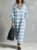 Robe longue ample à imprimé large avec demi-fermeture éclair, style sweat à capuche, collection automne/hiver 2026, pour femme, style transfrontalier Europe et Amérique