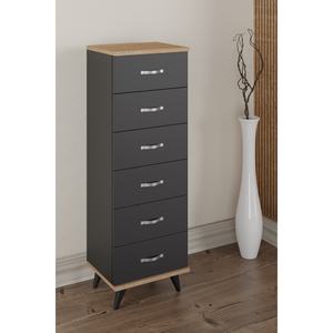 Commode moderne de luxe Belinda à 6 tiroirs, table de chevet gris anthracite avec rangement fin en métal pour chambre à coucher - Product Image 4