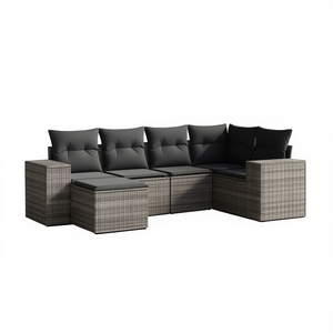 Set Divano da Giardino Moderno in Rattan 6 Posti Arredamento Esterno Grigio Scuro Design Contemporaneo - Product Image 1