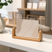 Cadre photo en acrylique transparent avec base en bois, support d'affichage d'images de bureau pour la décoration de la maison, le bureau et la présentation de cadeaux