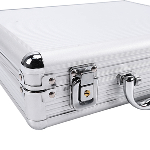 Metal Silver Black Aluminum Briefcase <b>Case</b> With Lock for Men 28x23x7.5cm - Product Image 6