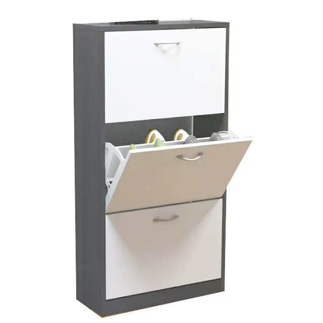 Top selling white and grey wooden shoe cabinet modern shoe rack cabinet storage 3 drawer shoe cabinet