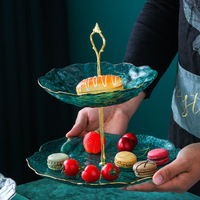 3 Couches de Fête Snack Food Fruit Cake Service Dim Sum Dessert Décor Décoratif Plateau en Verre Plateau Plat Set