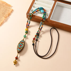 Fabrik verkauf Tibetan Creative Nepal Anhänger Halskette Vintage Multi Stone Ethnische Emaille Türkis Perlen Lucky Long Halskette Geschenk - Product Image 3
