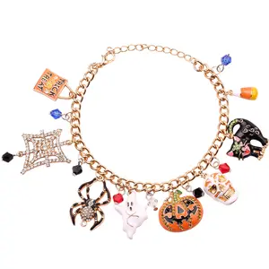 New Unisex Party Gifts Skull Bracelet Skeleton Head Gothic Punk Charm Pumpkin Spider Halloween Fine Jewelry Bracelets & Bangles