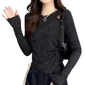 Maglia a maniche lunghe da donna OuYaan 2026, taglie forti, autunnale, girocollo, con design traforato, tie-dye, effetto snellente e modellante in vita - Product Image 4