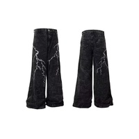 XMAMLON Pantalon Homme Streetwear en Jean Coton Haute Qualité, Jean Vintage d'Été Distressed Coupe Droite Effet Moustache, Vente en Gros