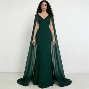 Robes <span class=keywords><strong>de</strong></span> soirée en mousseline <span class=keywords><strong>de</strong></span> soie à col en V sans manches, à ourlet sirène, <span class=keywords><strong>de</strong></span> couleur vert foncé <span class=keywords><strong>de</strong></span> luxe, pour soirée, mariage, bal - Product Image 1