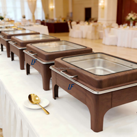 Plat de service professionnel de luxe 9L en acier inoxydable effet bois, chauffé à la vapeur, à économie d'énergie, avec contrôle manuel de la température