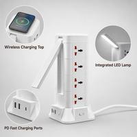 Multiprise verticale personnalisée avec logo, 4 niveaux, 12 prises, 2 ports USB-A, 1 port USB-C PD à charge rapide, chargement sans fil, pour le Royaume-Uni