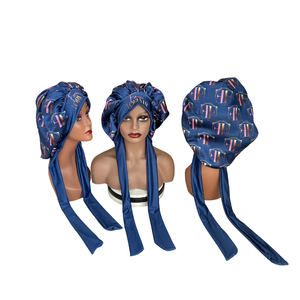 MUTANG CUSTOMIZE Satin Bonnet Blue Printed Logo Fashion Headwear for Women Daily Use Four Seasons 54-56CM - Product Image 3