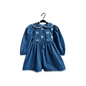 Abito da principessa personalizzato ricamato per bambine <span class=keywords><strong>dolce</strong></span> adorabile abito floreale in cotone con maniche lunghe decorazione di pizzo - Product Image 2