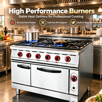 Cuisinière à gaz commerciale à 4 brûleurs avec four pour hôtels et restaurants 1050x700x930mm en acier inoxydable Garantie 1 an