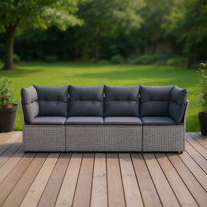 Ensemble de canapés de jardin en rotin PE gris moderne, 4 places, meubles d'extérieur modulaires, design contemporain - Product Image 2
