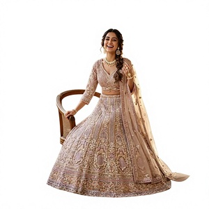 Conjunto de Lehenga Choli de Tela Bordada Divyam Creation, Estilo Tradicional de Boda para Mujer, Estilo India Pakistán, con Spandex - Product Image 1