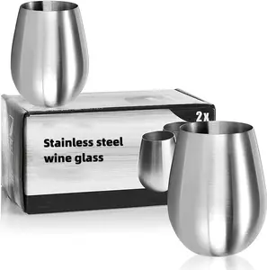 Два комплекта 304 из нержавеющей стали серебряные бокалы для вина без ручки, подходящие для вечеринок на открытом воздухе, у бассейна, кемпинга, идеальные подарки