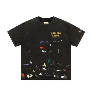 Тяжелые хлопковые футболки на заказ, спортивные футболки для мужчин, черные унисекс, оптовая продажа, простые винтажные футболки с разбрызганными чернилами