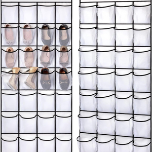 Organisateur de chaussures suspendu – à accrocher sur la porte, poches en filet, transparent – grande capacité, gain de place – pour chambre, placard, dortoir, etc. - Product Image 5