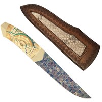 Couteau à fruits en acier Damas de Suède, lame en acier Damas, manche en cuivre, forme de molaire de mamouth, modèle GT-AL394, fabriqué en Chine