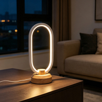 Lampe de table LED ovale 5W 5V avec base en bois de hêtre, 3000K-6000K, dimmable, USB Type-C, veilleuse de chevet, décoration d'intérieur