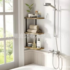 Cross-border wooden three-tier corner <b>shelf</b>, <b>wall</b>-<b>mounted</b> storage rack, bathroom toiletries rack, kitchen spice rack - Product Image 2