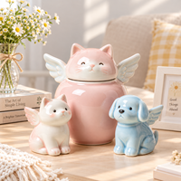 Urne funéraire en céramique mignonne pour cendres d'animaux de compagnie, souvenir commémoratif pour chat et chien, urne de crémation avec ailes d'ange, fournitures pour animaux de compagnie