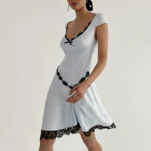 Women's Lace Trim Sleep Dress Sleeveless Short <b>Skirt</b> Smooth Splicing Design - Product Image 1