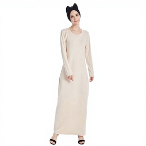 Robe Abaya Simple et Confortable en Polyester Extensible Grande Taille pour Femme Musulmane de Dubaï, Manches Longues, avec Sous-robe Intégrée - Product Image 3