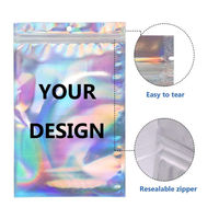Sacs d'emballage refermables en aluminium holographique anti-odeur personnalisés, pochettes en plastique refermables pour petites entreprises