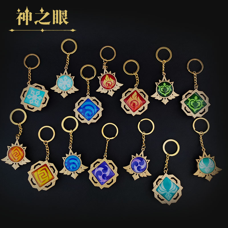 TopLucky Portachiavi Genshin Anemo, occhio di Dio, ciondolo dorato a forma di gioco, unisex per bambini, accessori cosplay, giallo, Giallo, M