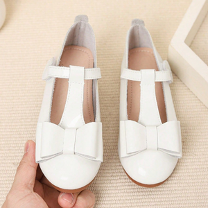 Chaussures de princesse à nœud pour filles, blanches, grandes tailles, en cuir souple pour enfants - Product Image 1