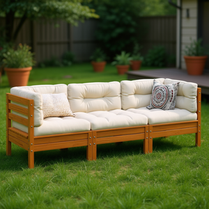 Set Divano da Giardino Marrone Crema in Legno a 3 Posti, Arredamento da Esterno Design Rustico Resistente alle Intemperie - Product Image 2