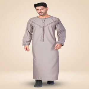 <b>Men's</b> Beige <b>Thobe</b> Neck Long Sleeve Lightweight Polyester Floor Length Modest Prayer Wear Eid Ramadan Adult Middle East - Product Image 2