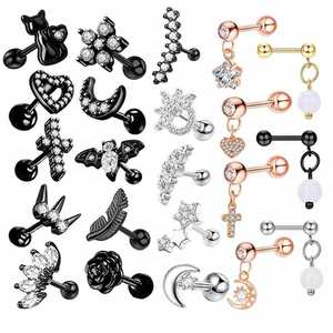 Vente en gros de boucles d'oreilles en cartilage noir, en acier inoxydable, meilleures ventes, piercings corporels, barbell pour hélix, <span class=keywords><strong>conch</strong></span>, daith, mix de clous d'oreilles - Product Image 1