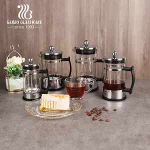 high quality heat resistant discount350ml /650ml/1000ml Stainless steel Glass Coffee Maker Glass French Press Tea pot Set