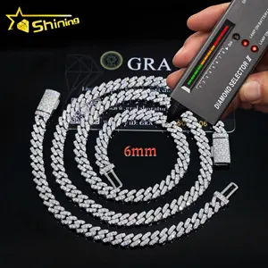 Pass diamond tester drop shipping 6mm width one row 925 sterling silver vvs moissanite diamond cuban link chain bracelet