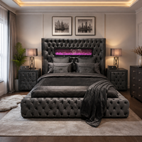 Cadre de lit King Size de luxe rembourré avec télécommande, cheminée et haut-parleurs pour la vente en gros de meubles de maison