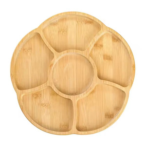 Bamboo Rotating Serving <b>Tray</b> 6 Compartment Lazy Susan Platter For <b>Snacks</b> Fruits Appetizers - Product Image 5