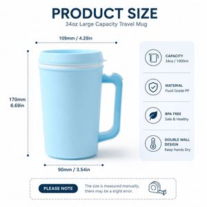 Custom logo 22oz 34oz PP Double Wall Water <b>Bottle</b> with Straw Outdoor Camping Party Trucker Mug with Handle - Product Image 3