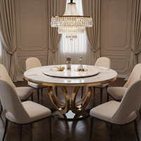 Luxuriöses Elegantes Design Hitzebeständige Marmor-Tischplatte Rund mit Drehplatte Modernes Esszimmer-Set für Zuhause und Hotel