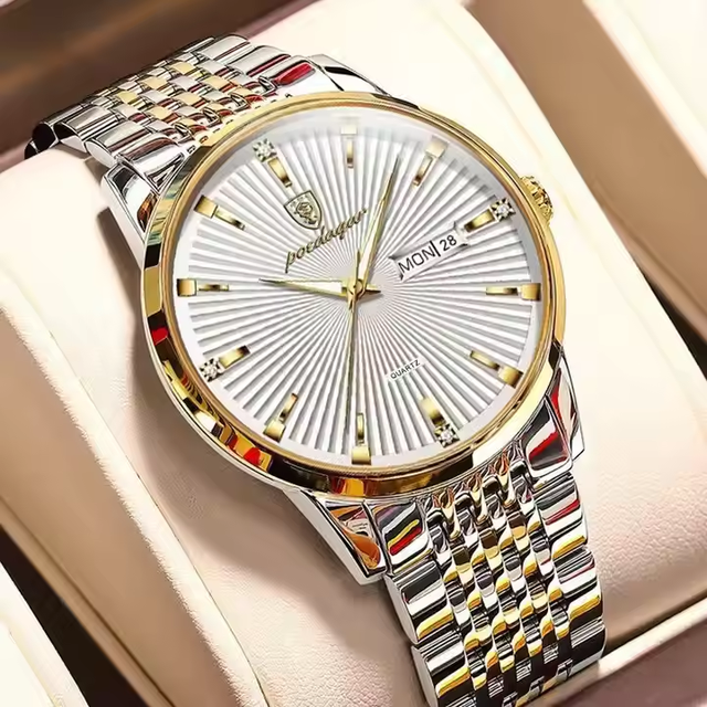 POEDAGAR P994 Top Brand Mens Quartz Watch Fashion Stainless Steel Waterproof Watch Oval Glass Dial Window Analog Display