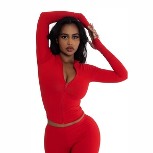 Custom 2pcs <b>Crop</b> <b>Zip</b>-<b>Up</b> Long Sleeve T-Shirt Legging Pants Sets Y2K Yoga Loungewear Women's Sports Bodysuits & Jumpsuits Yoga Set - Product Image 2