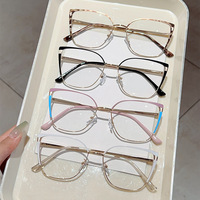 Monture de lunettes œil-de-chat bicolore en métal avec charnière à ressort pour femme, monture optique anti-lumière bleue, pour verres correcteurs