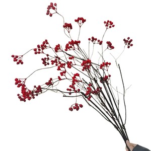 Branches artificielles de houx avec baies rouges, fleurs en plastique pour vase, décoration réaliste du Nouvel An chinois, 30cm-100cm - Product Image 5