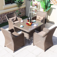 Ensemble de table et chaises de jardin en aluminium et rotin, style nordique, pour 4 personnes, avec protection solaire, pour balcon et extérieur