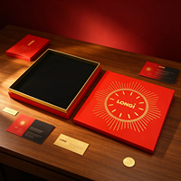 Boîte cadeau rigide rouge personnalisée avec logo, estampage à chaud or, boîte avec couvercle, emballage de luxe pour entreprise avec insert en mousse noire