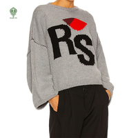 Großhandel Benutzerdefiniertes Logo OEM & ODM Drop-Shoulder Weitärmliger Rundhals-Pullover mit Jacquard-Buchstabenmuster aus Baumwolle Unisex-Sweater